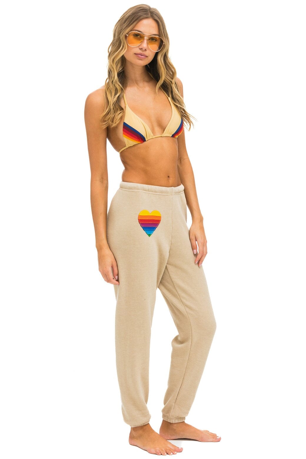 RAINBOW HEART STITCH SWEATPANTS - SAND - Image 2