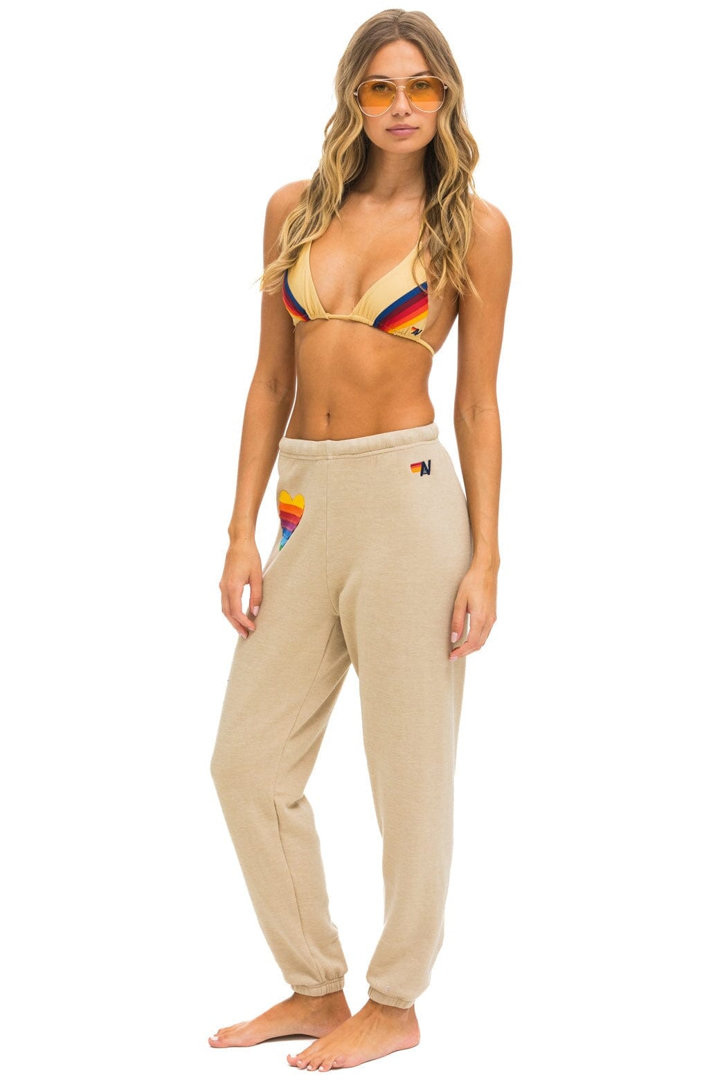 RAINBOW HEART STITCH SWEATPANTS - SAND - Image 3