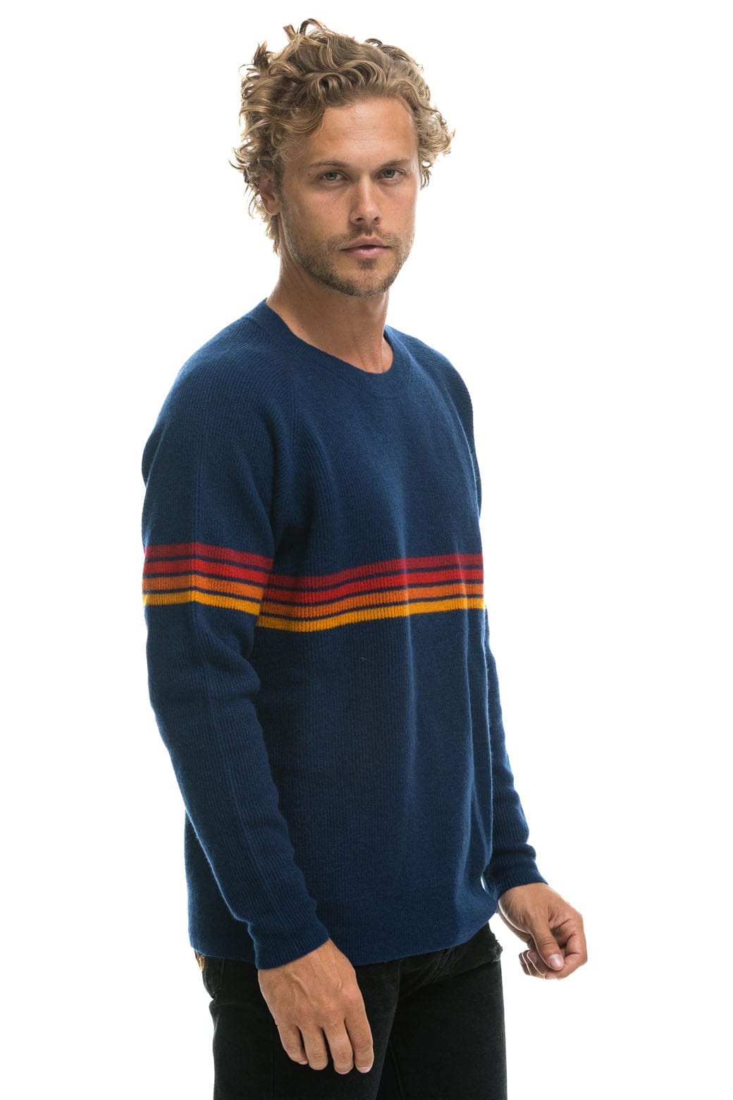 RAINBOW STRIPE 4 UNISEX CASHMERE SWEATER - MIDNIGHT - Image 7