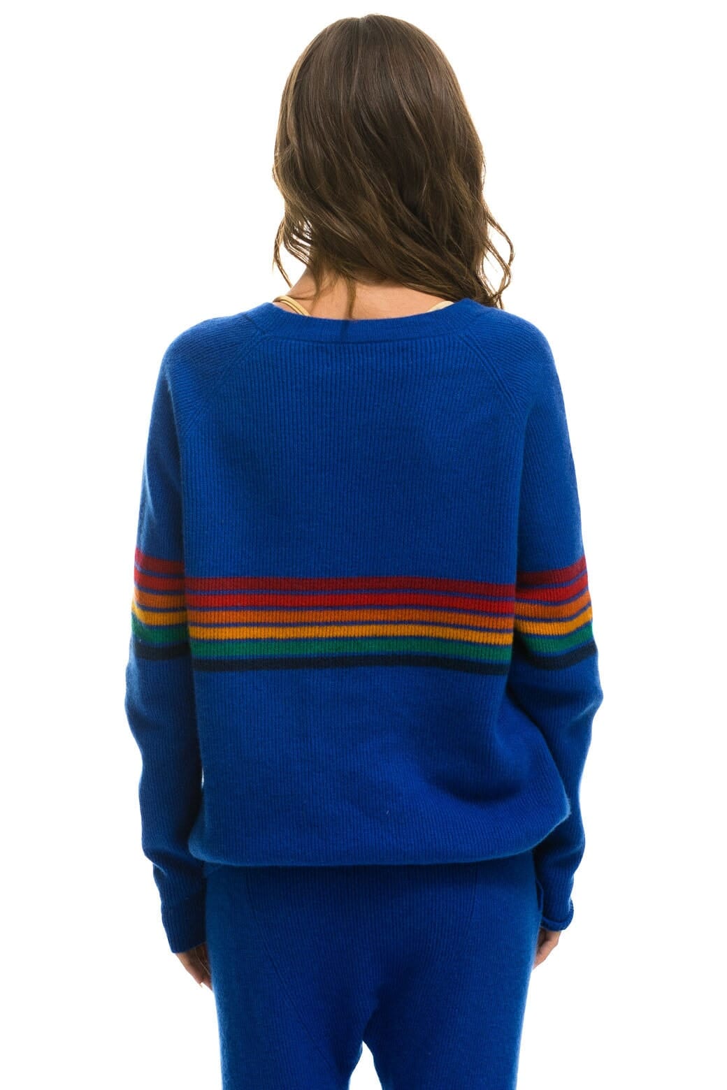 RAINBOW STRIPE 6 UNISEX CASHMERE SWEATER - LAPIS - Image 5