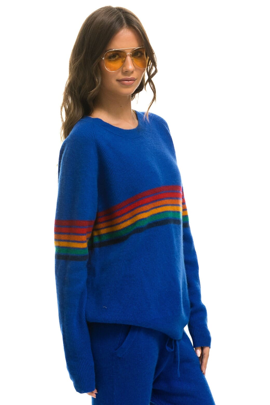 RAINBOW STRIPE 6 UNISEX CASHMERE SWEATER - LAPIS - Image 7
