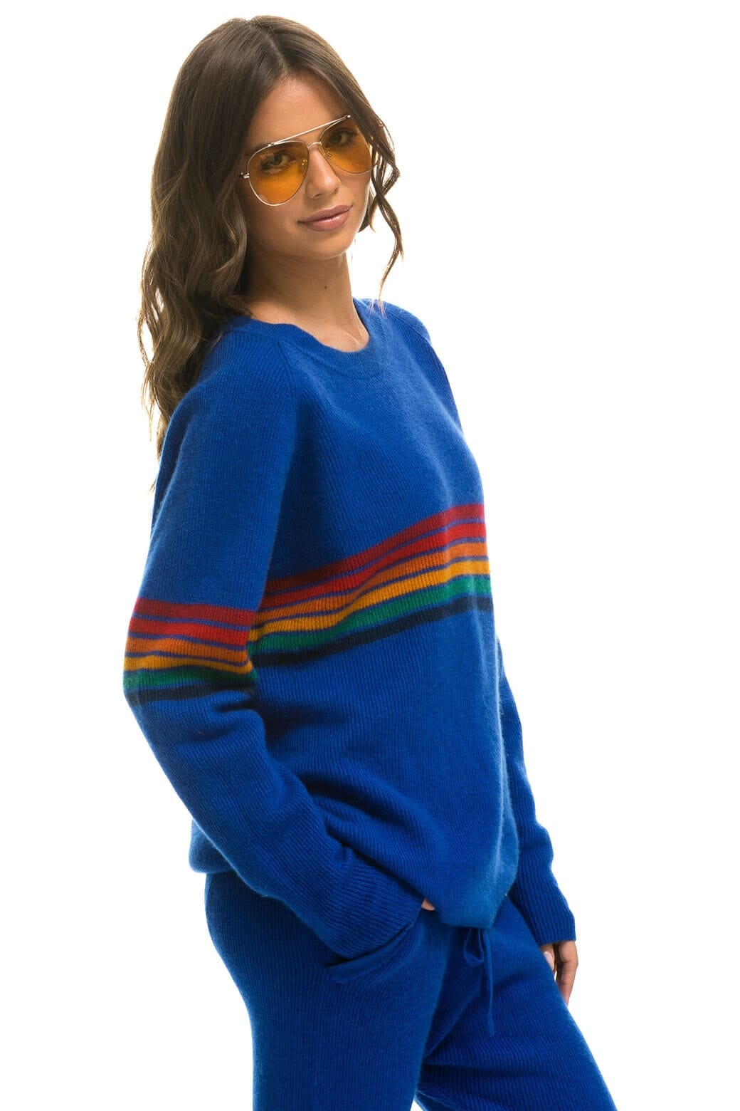 RAINBOW STRIPE 6 UNISEX CASHMERE SWEATER - LAPIS - Image 9