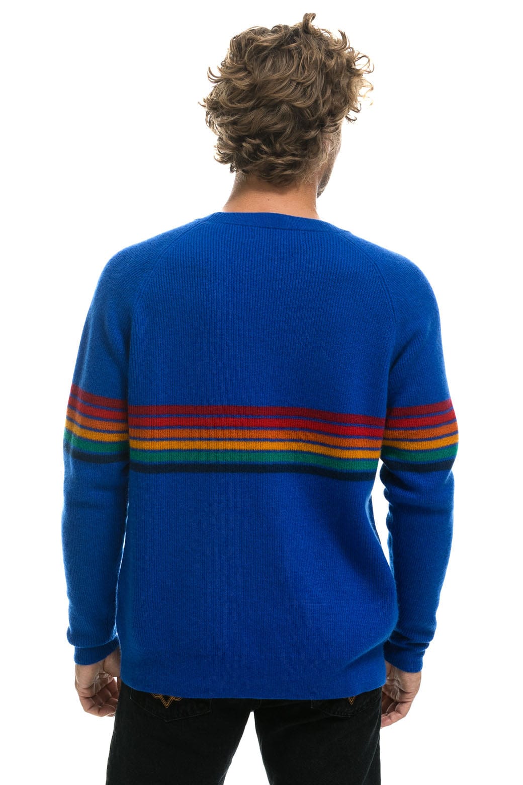 RAINBOW STRIPE 6 UNISEX CASHMERE SWEATER - LAPIS - Image 6