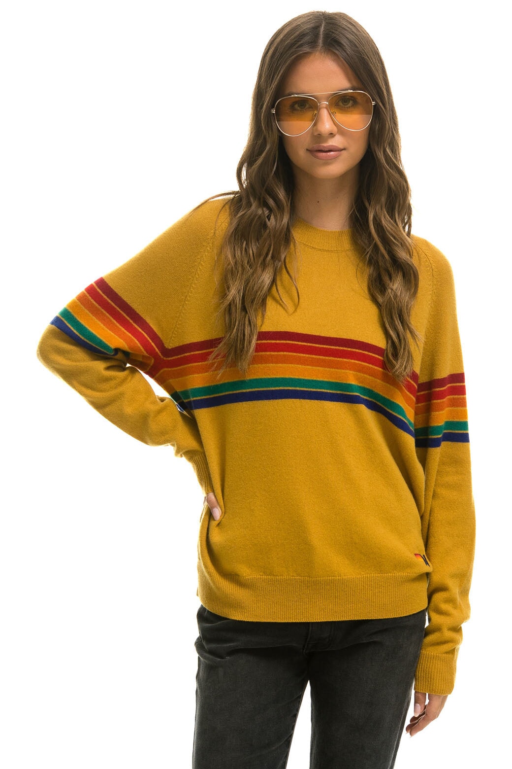 RAINBOW STRIPE 6 UNISEX LIGHT CASHMERE SWEATER - HARVEST - Image 3
