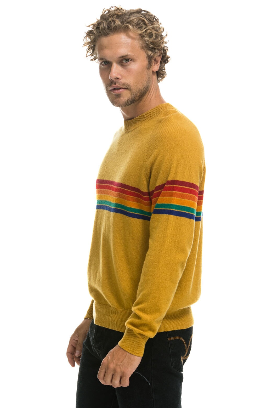 RAINBOW STRIPE 6 UNISEX LIGHT CASHMERE SWEATER - HARVEST - Image 6