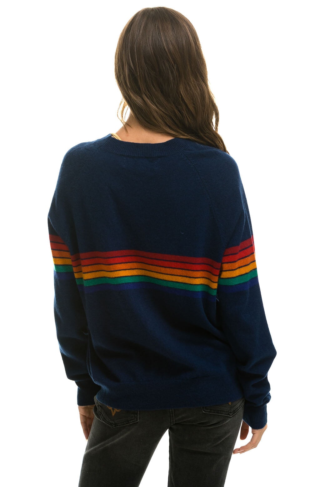 RAINBOW STRIPE 6 UNISEX LIGHT CASHMERE SWEATER - MIDNIGHT - Image 5