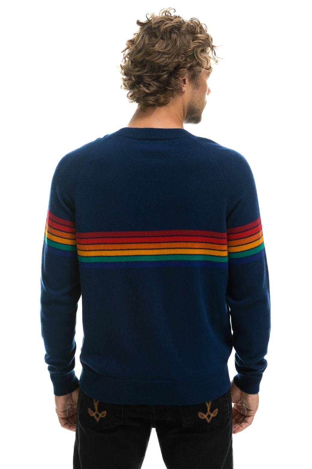 RAINBOW STRIPE 6 UNISEX LIGHT CASHMERE SWEATER - MIDNIGHT - Image 6