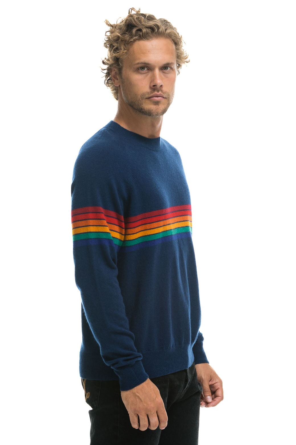 RAINBOW STRIPE 6 UNISEX LIGHT CASHMERE SWEATER - MIDNIGHT - Image 8