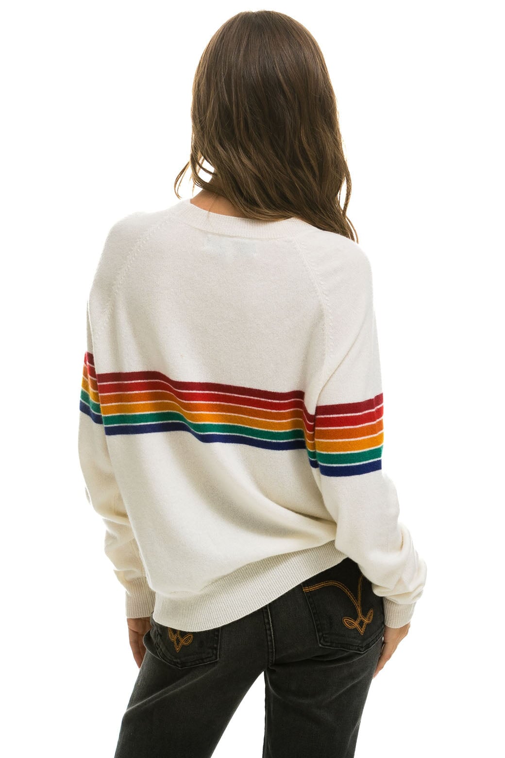 RAINBOW STRIPE 6 UNISEX LIGHT CASHMERE SWEATER - SNOW - Image 5