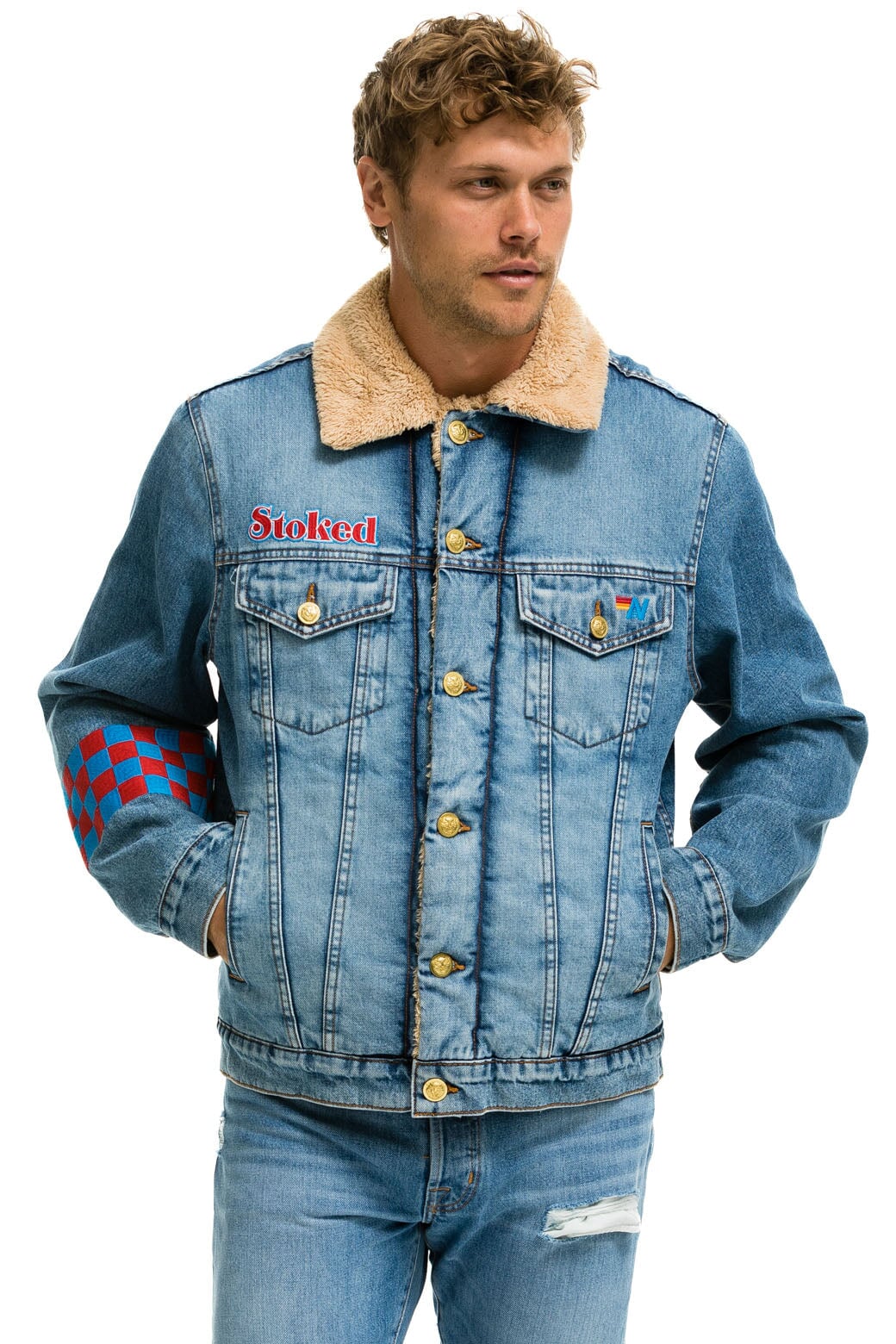 SMALL STOKED BOLT SMILEY RANCH SHERPA DENIM JACKET - SUPER LIGHT - Image 8