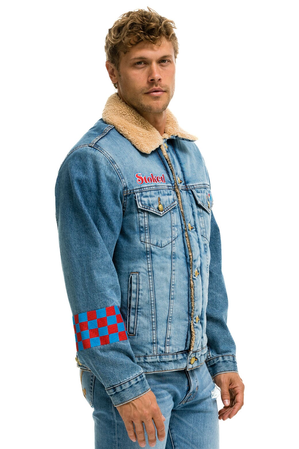 SMALL STOKED BOLT SMILEY RANCH SHERPA DENIM JACKET - SUPER LIGHT - Image 6