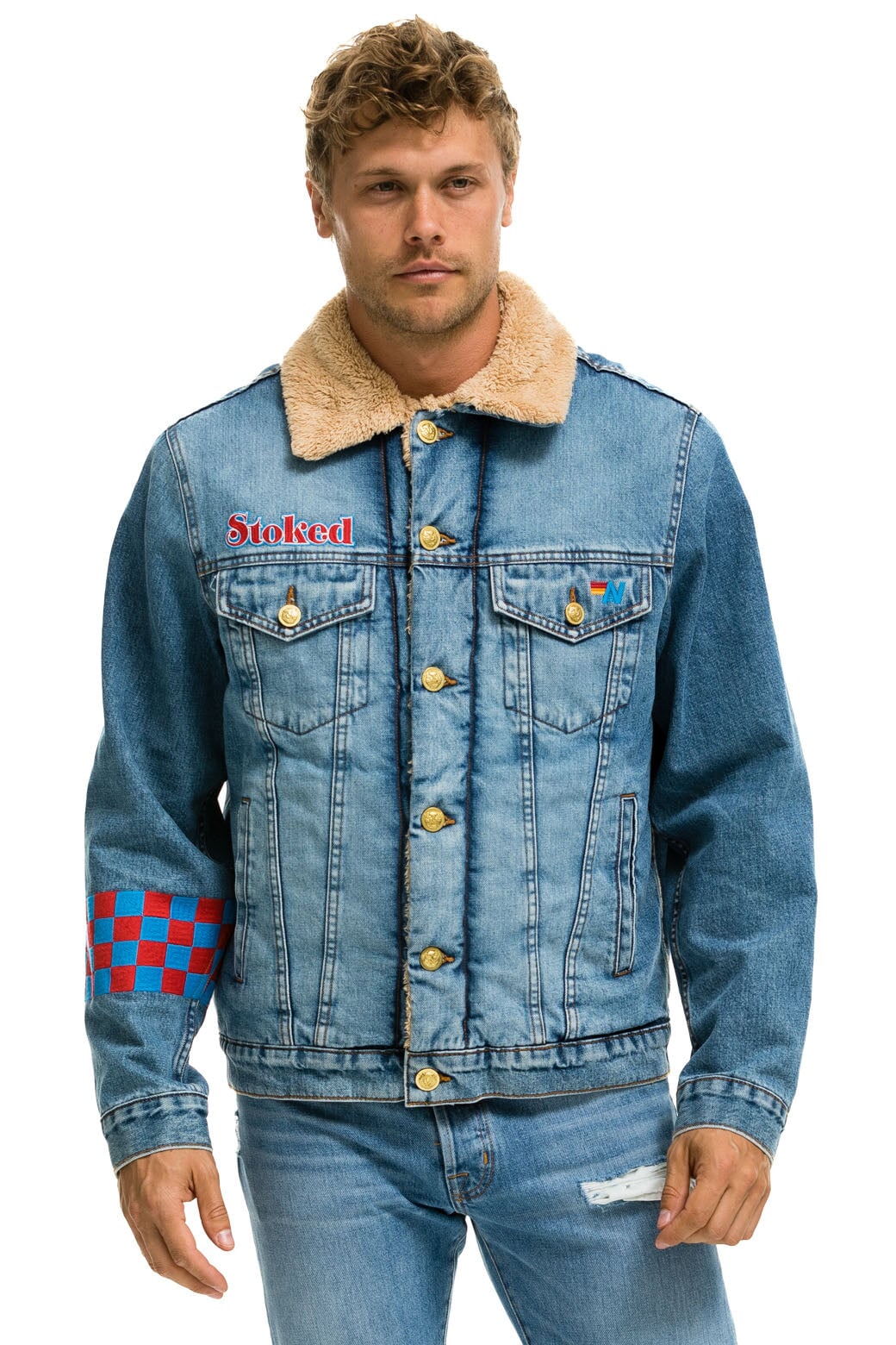 SMALL STOKED BOLT SMILEY RANCH SHERPA DENIM JACKET - SUPER LIGHT - Image 4