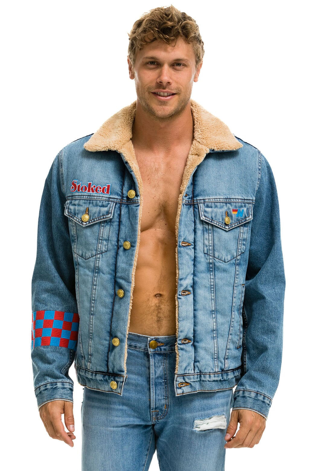 SMALL STOKED BOLT SMILEY RANCH SHERPA DENIM JACKET - SUPER LIGHT - Image 9