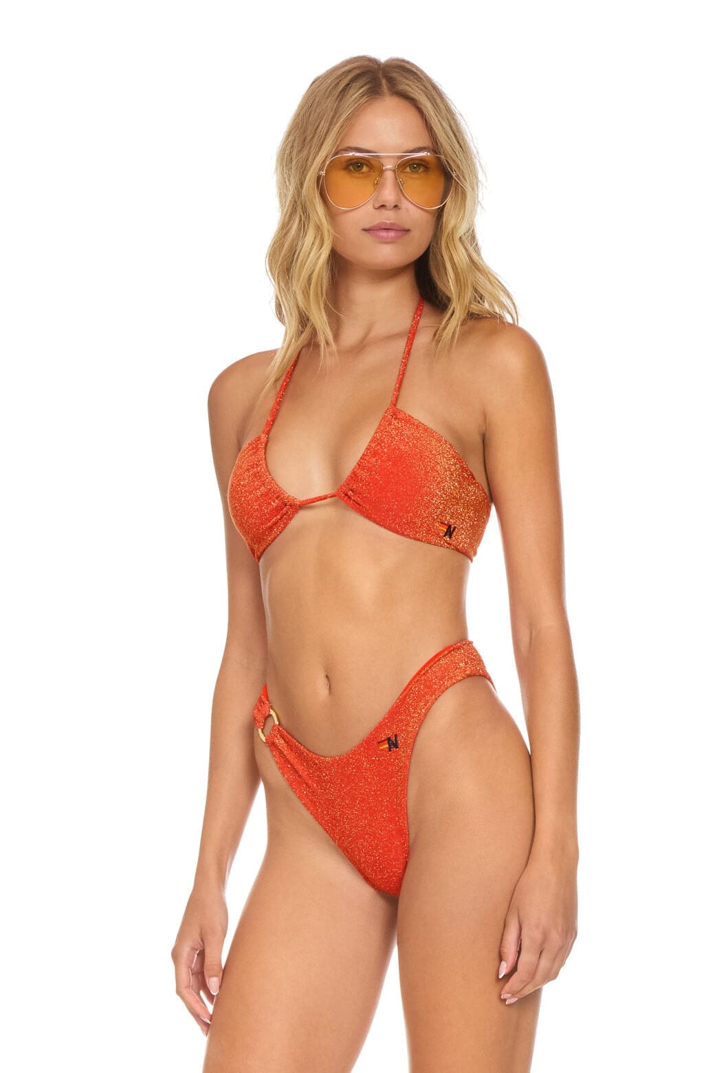 SPARKLE GYPSY RING HI-CUT FULL COVERAGE BIKINI BOTTOMS - HOT CORAL - Image 4