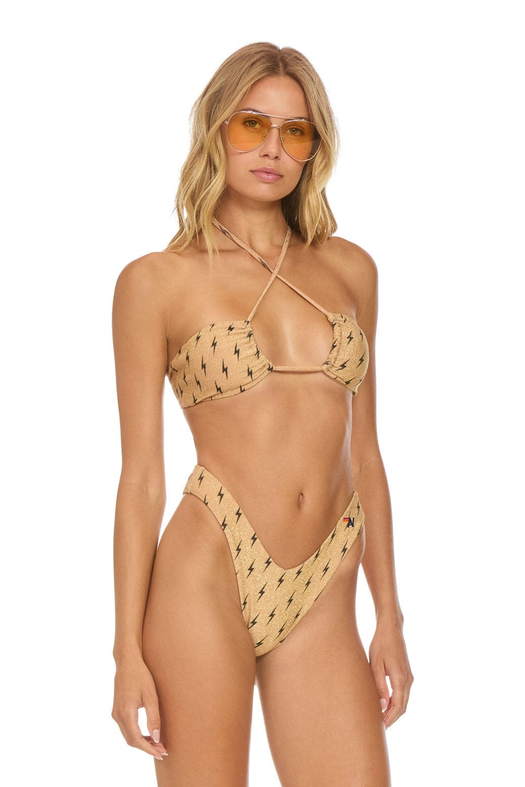 SPARKLE ST TROPEZ BANDEAU HALTER BIKINI TOP - BLACK BOLT REPEAT - Image 4