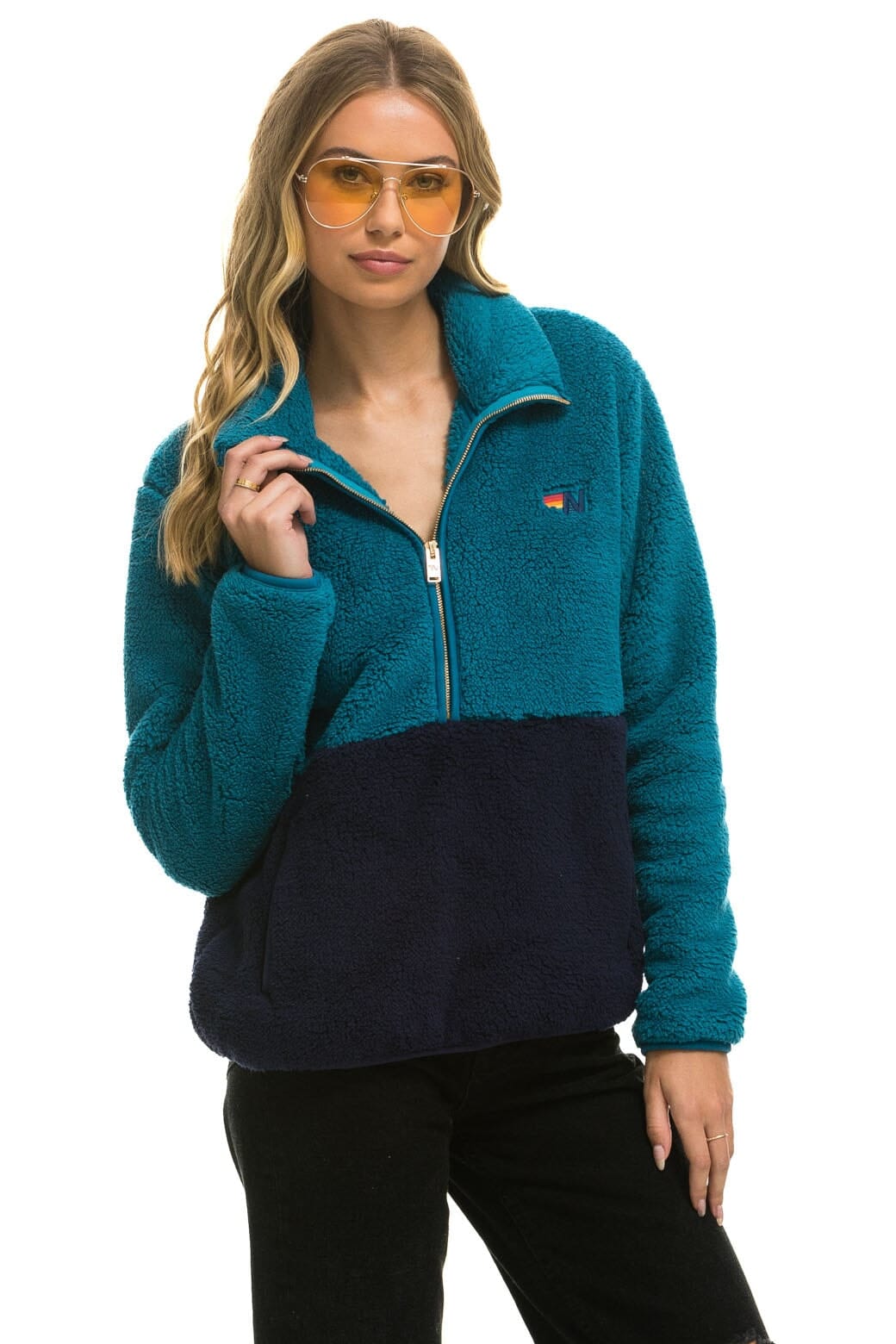 TEDDY UNISEX HALF ZIP COLOR BLOCK JACKET - CAPRI - Image 5