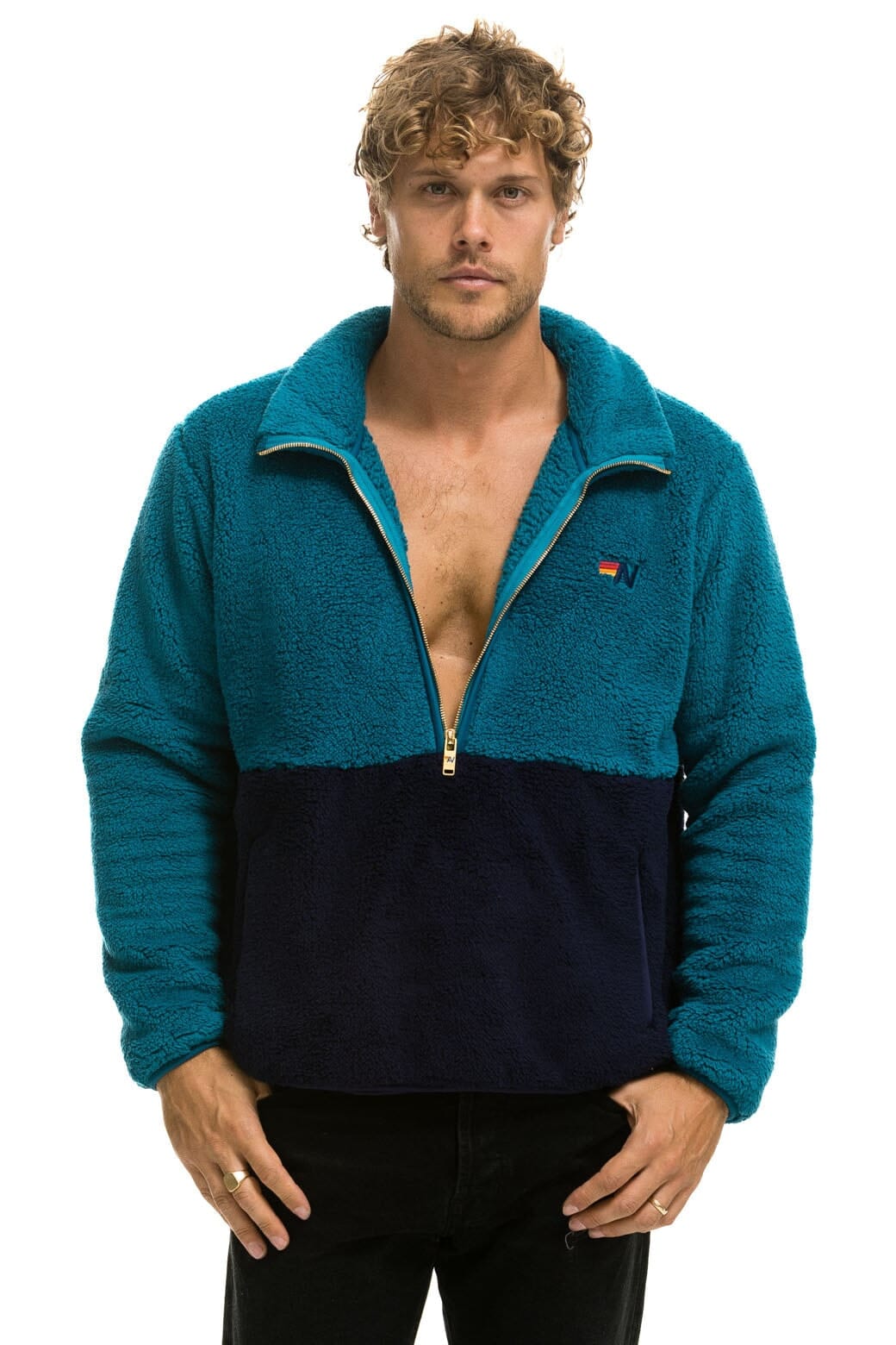 TEDDY UNISEX HALF ZIP COLOR BLOCK JACKET - CAPRI - Image 2
