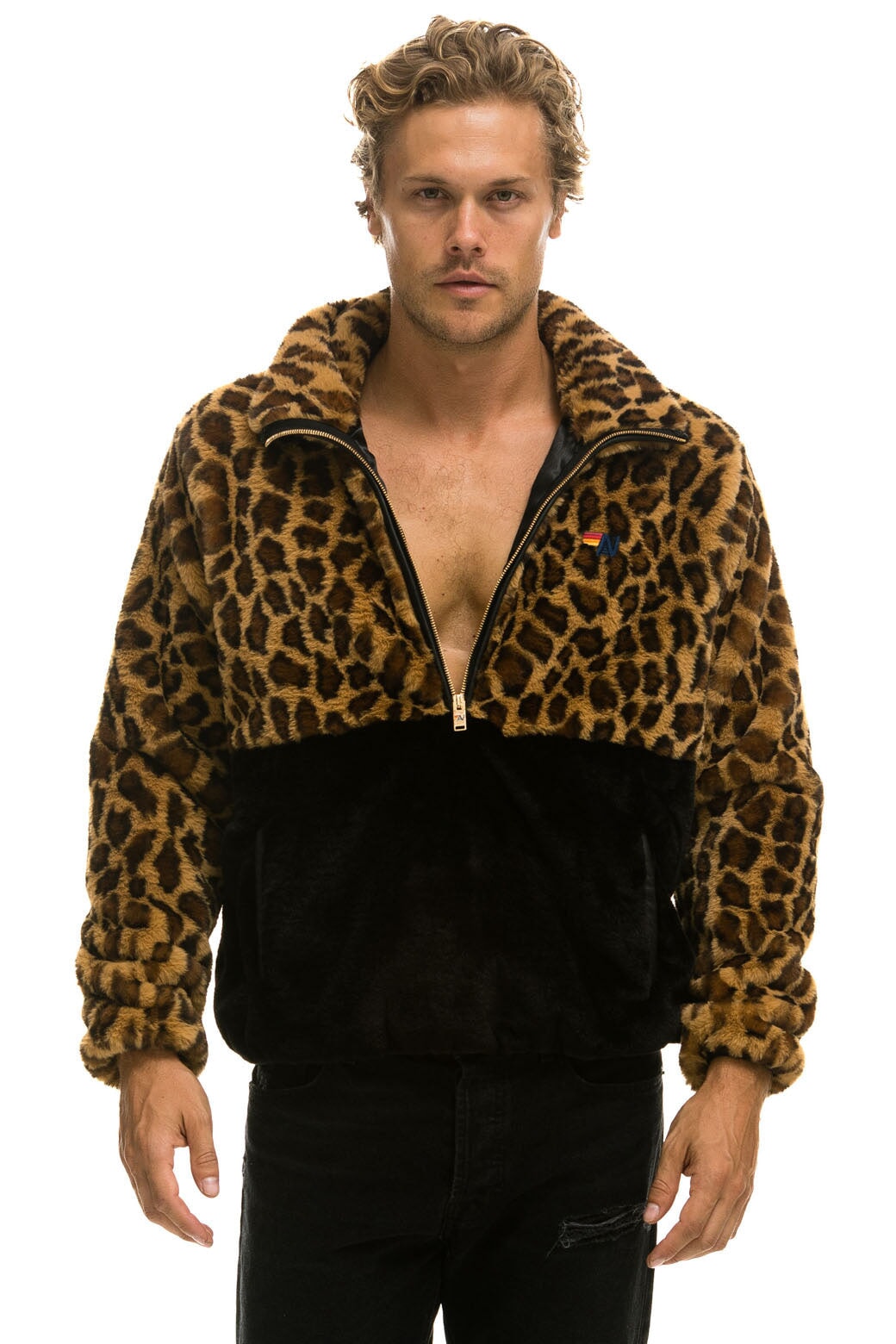 TEDDY UNISEX HALF ZIP COLOR BLOCK JACKET - CHEETAH - Image 2