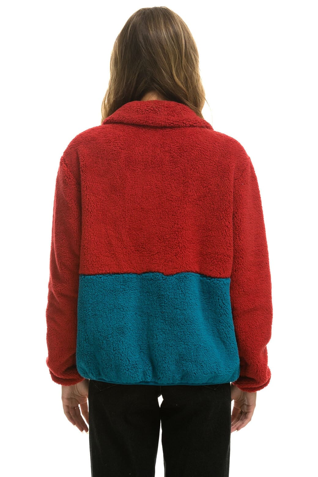 TEDDY UNISEX HALF ZIP COLOR BLOCK JACKET - CHERRY - Image 6