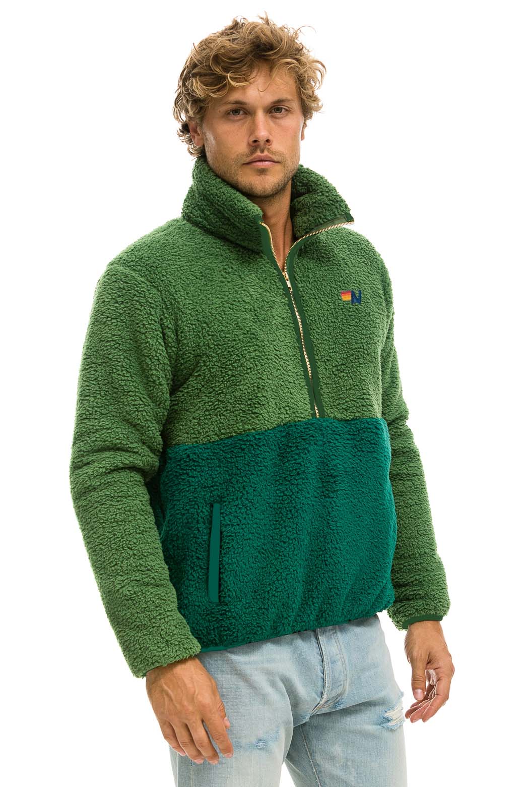 TEDDY UNISEX HALF ZIP COLOR BLOCK JACKET - GARDEN GREEN - Image 6