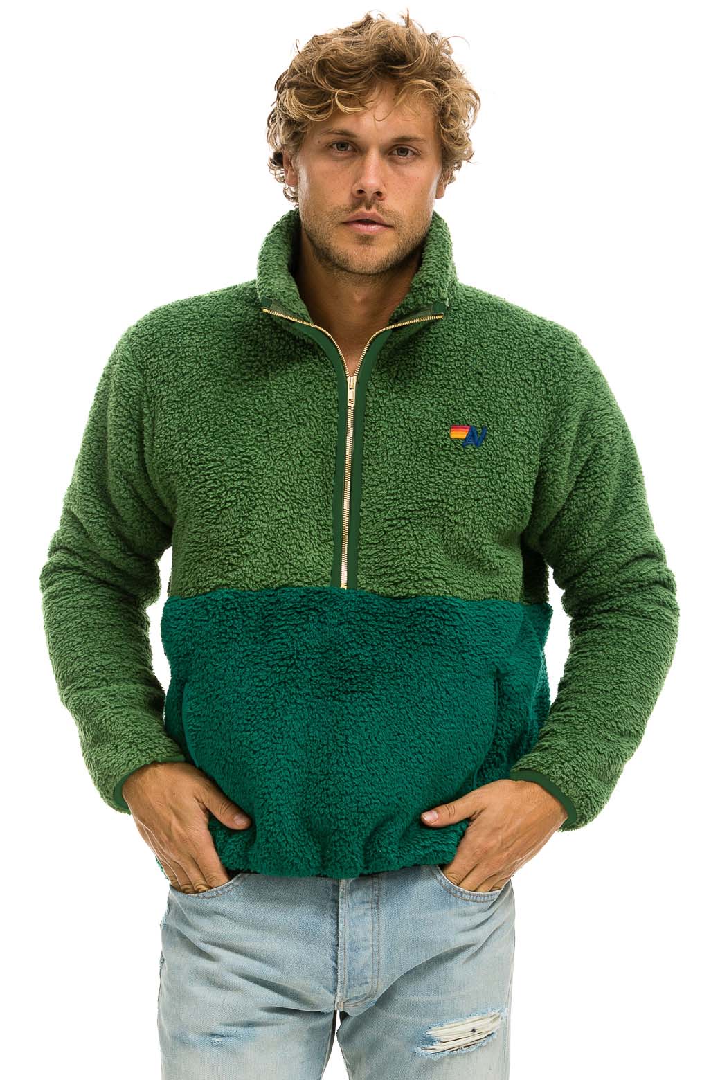 TEDDY UNISEX HALF ZIP COLOR BLOCK JACKET - GARDEN GREEN - Image 2