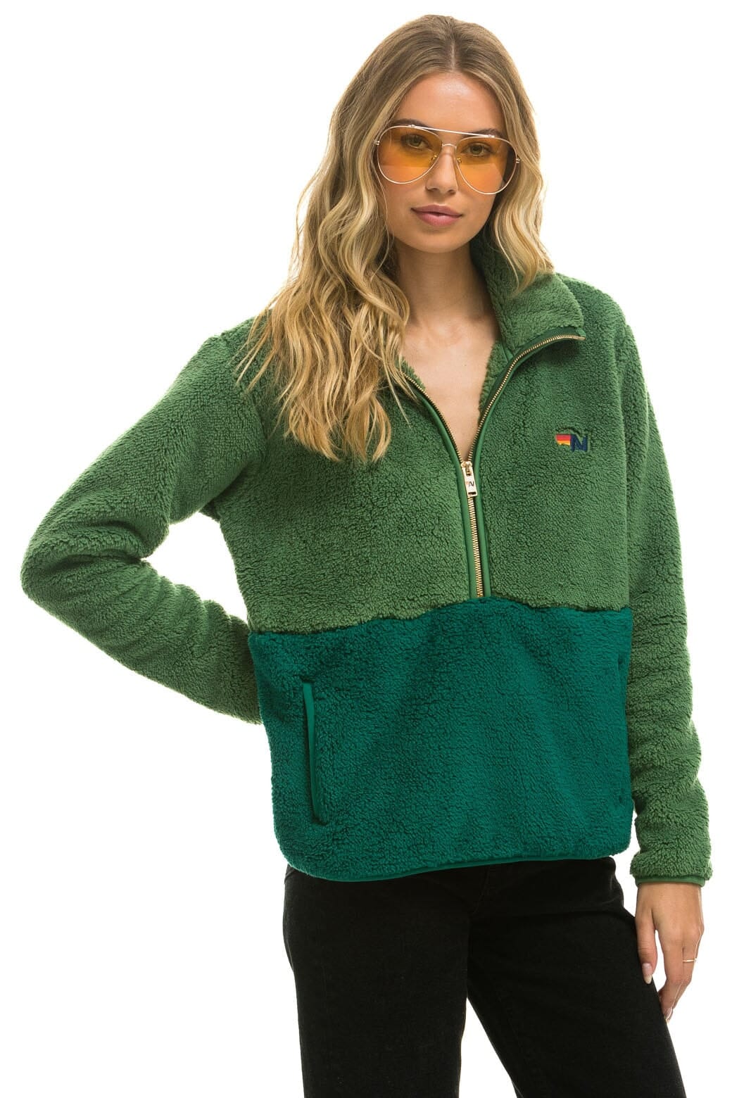 TEDDY UNISEX HALF ZIP COLOR BLOCK JACKET - GARDEN GREEN - Image 5