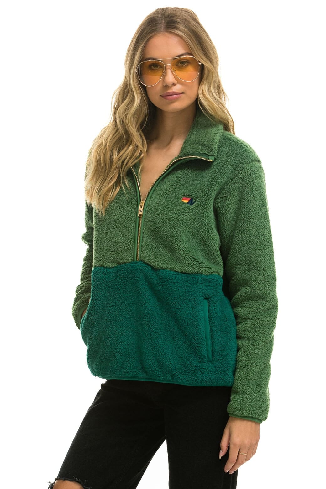TEDDY UNISEX HALF ZIP COLOR BLOCK JACKET - GARDEN GREEN - Image 3