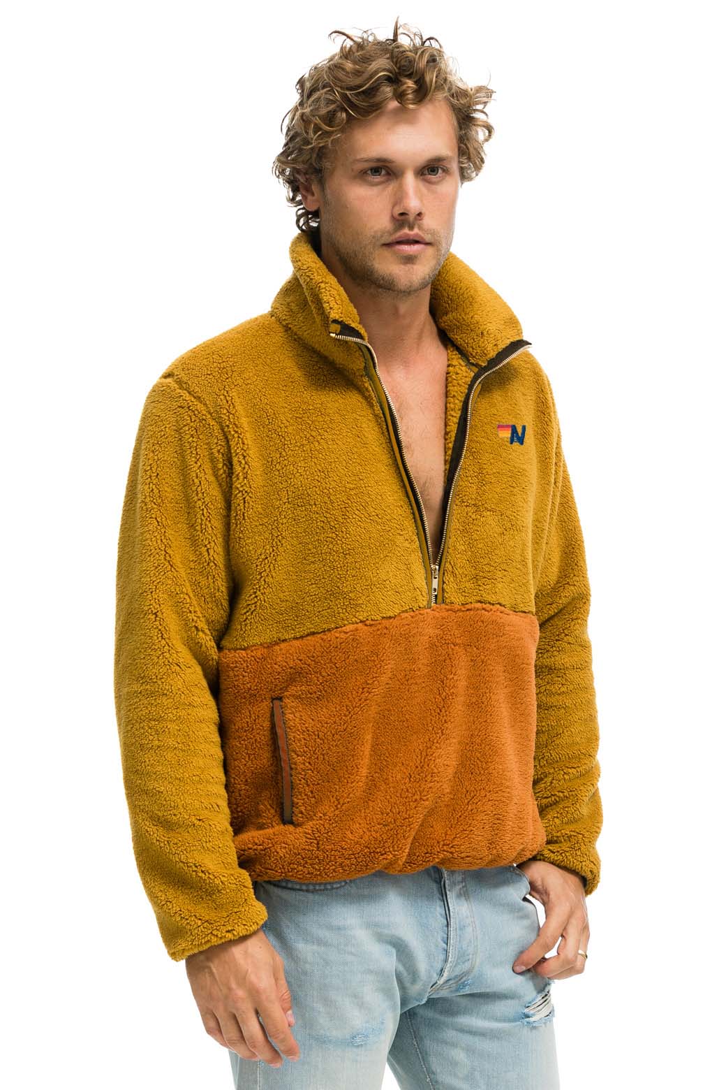 TEDDY UNISEX HALF ZIP COLOR BLOCK JACKET - HONEY - Image 3