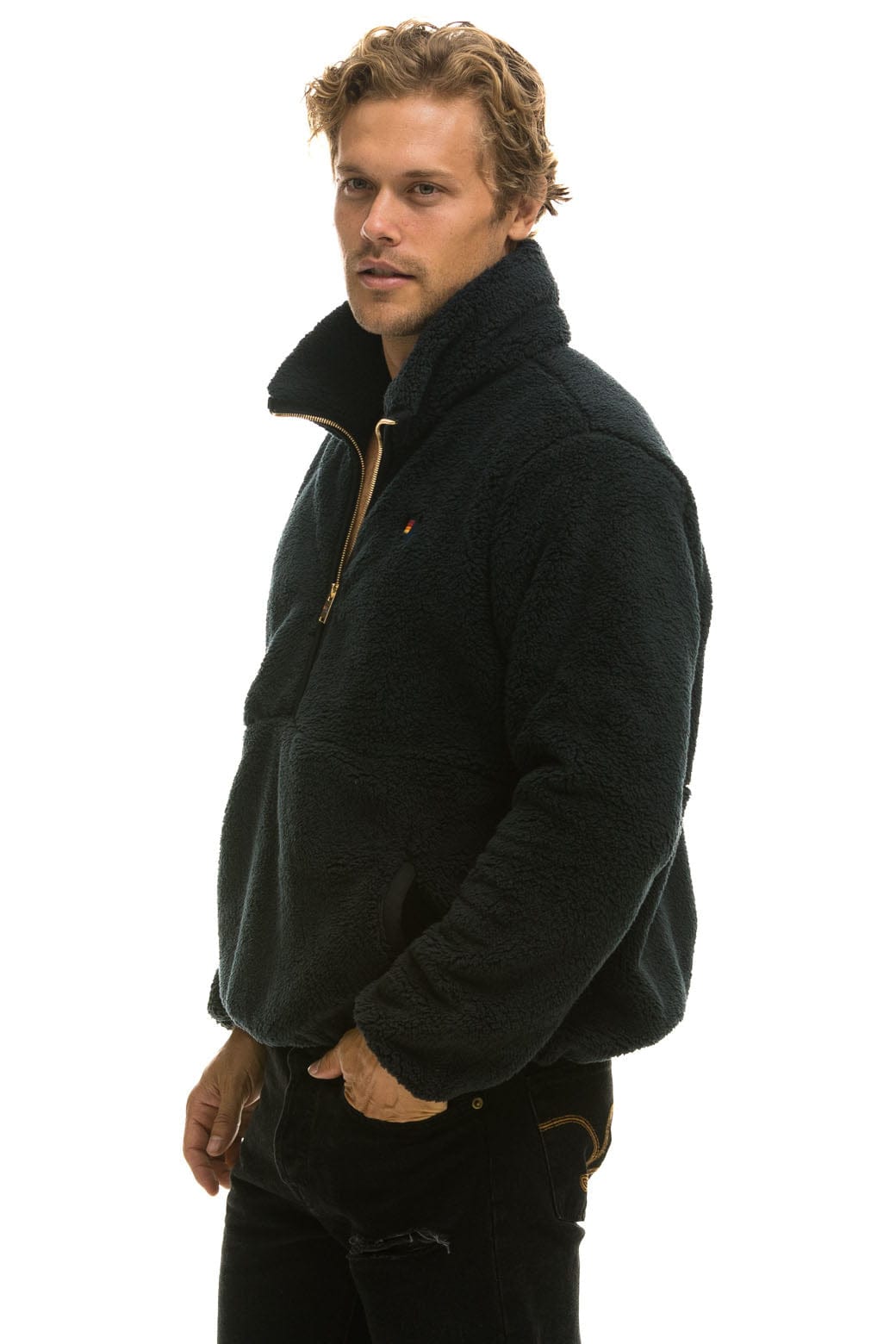 TEDDY UNISEX HALF ZIP JACKET - BLACK - Image 4