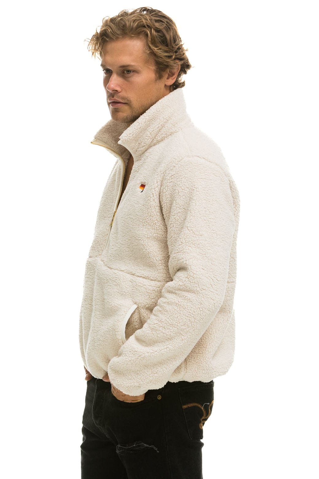 TEDDY UNISEX HALF ZIP JACKET - VINTAGE WHITE - Image 4
