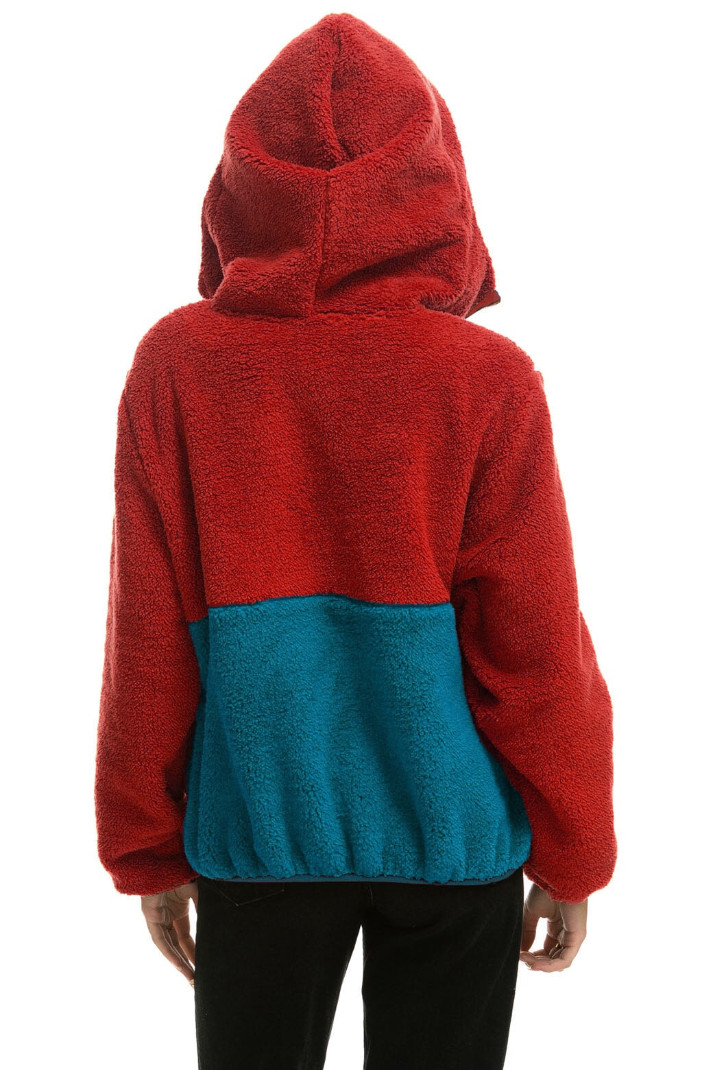 TEDDY UNISEX HOODED HALF ZIP COLOR BLOCK JACKET - CHERRY - Image 2