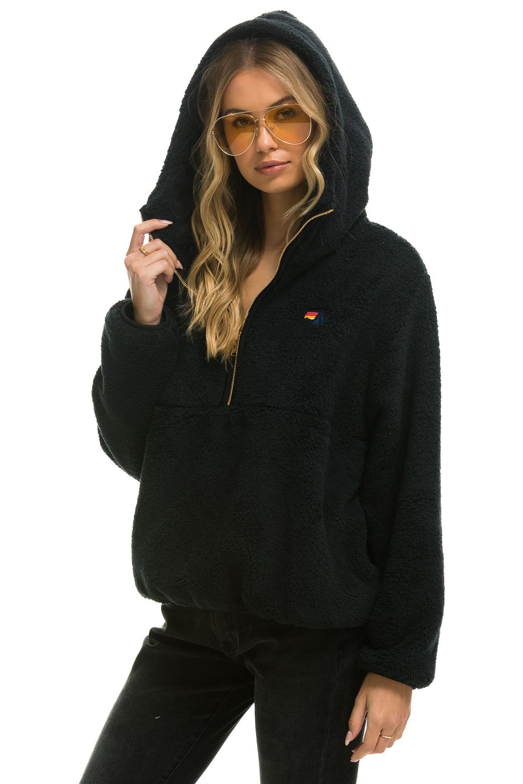 TEDDY UNISEX HOODED HALF ZIP JACKET - BLACK - Image 2