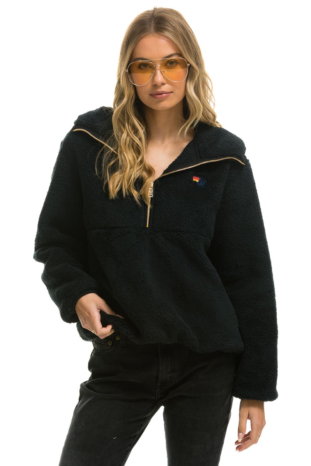 TEDDY UNISEX HOODED HALF ZIP JACKET - BLACK - Image 5
