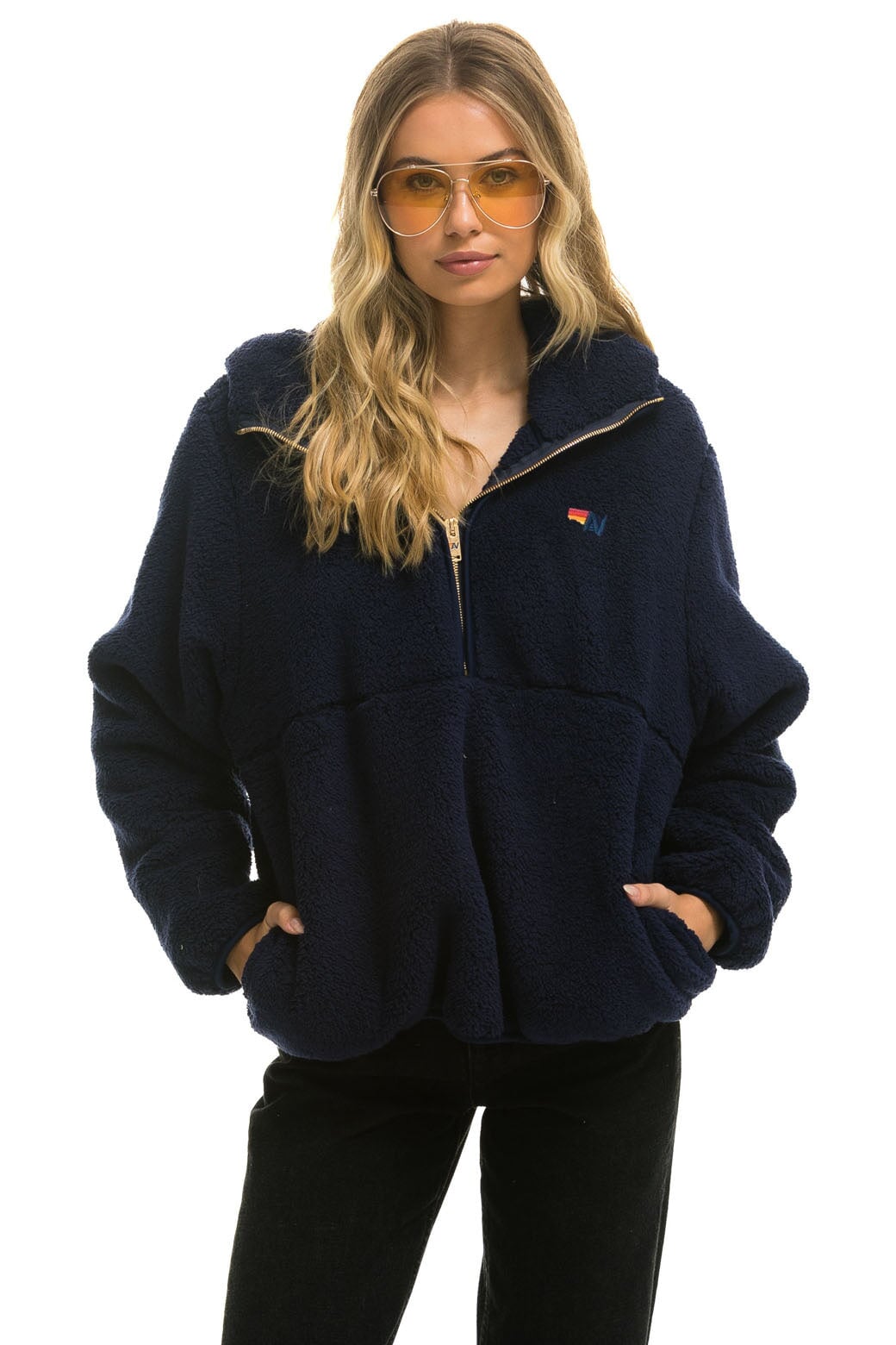 TEDDY UNISEX HOODED HALF ZIP JACKET - NAVY - Image 2