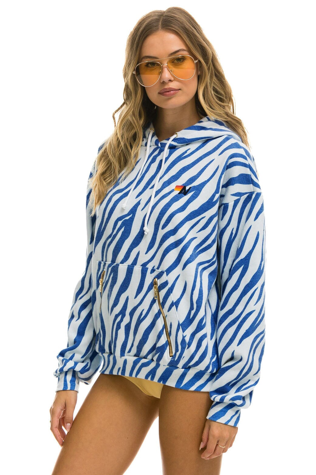 TIGER RELAXED PULLOVER HOODIE WITH ZIPPER POCKETS - BLUE TIGER - Image 3