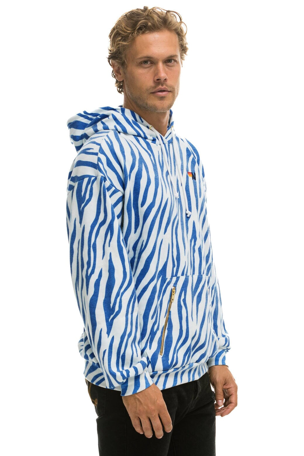TIGER RELAXED PULLOVER HOODIE WITH ZIPPER POCKETS - BLUE TIGER - Image 6