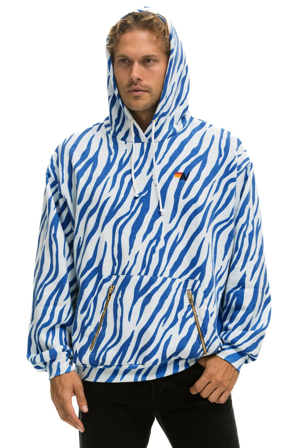 TIGER RELAXED PULLOVER HOODIE WITH ZIPPER POCKETS - BLUE TIGER - Image 8