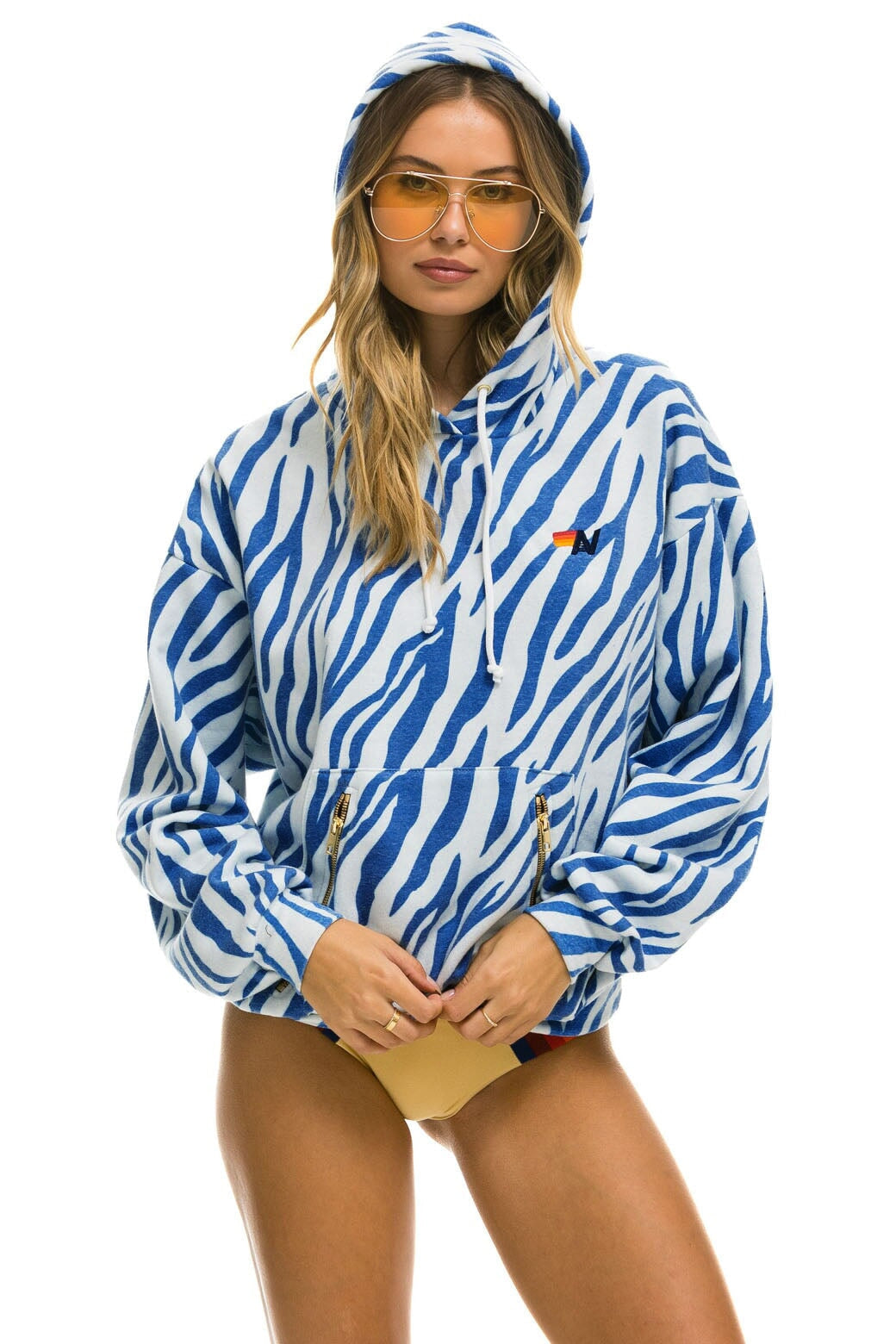 TIGER RELAXED PULLOVER HOODIE WITH ZIPPER POCKETS - BLUE TIGER - Image 7