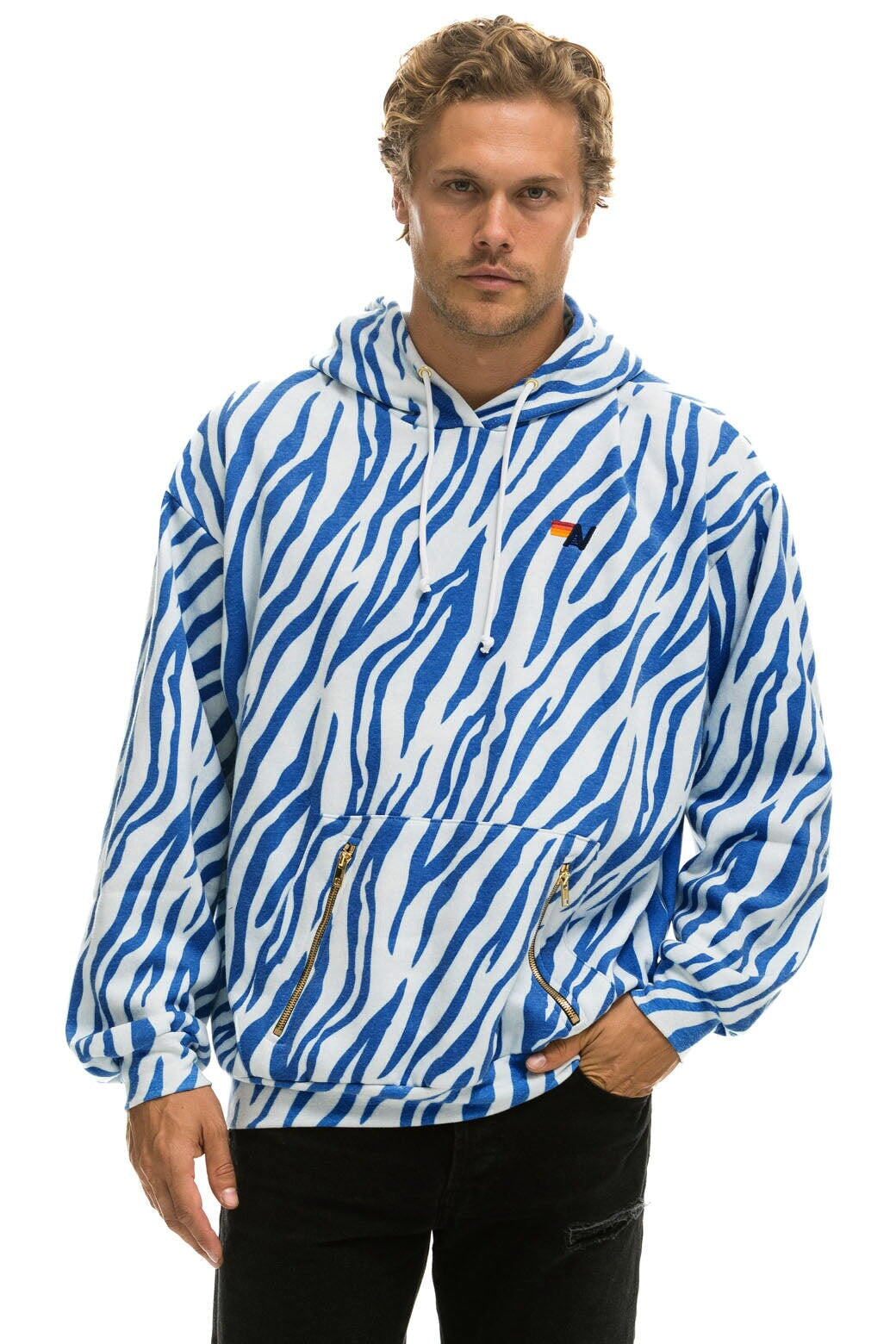 TIGER RELAXED PULLOVER HOODIE WITH ZIPPER POCKETS - BLUE TIGER - Image 2
