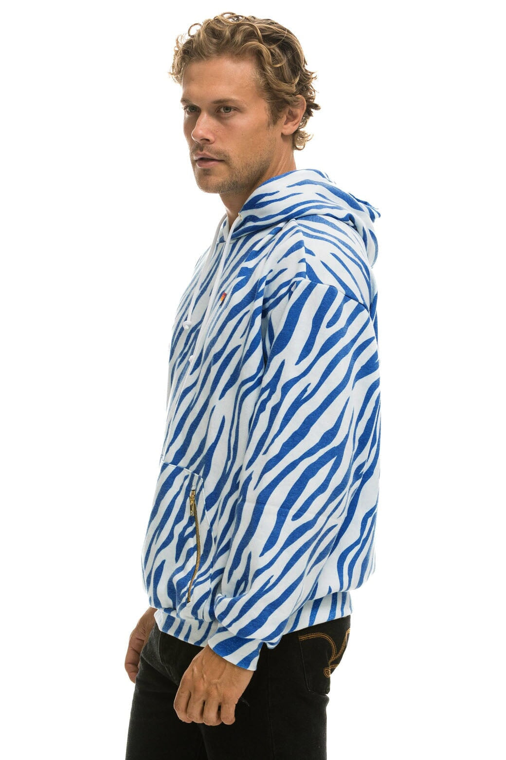 TIGER RELAXED PULLOVER HOODIE WITH ZIPPER POCKETS - BLUE TIGER - Image 4