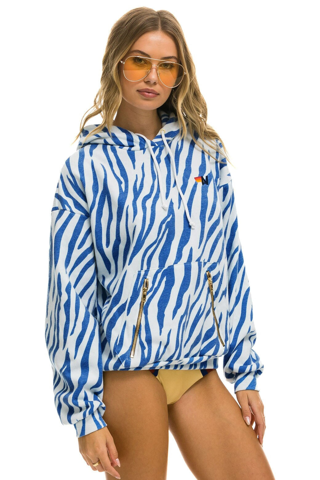 TIGER RELAXED PULLOVER HOODIE WITH ZIPPER POCKETS - BLUE TIGER - Image 5