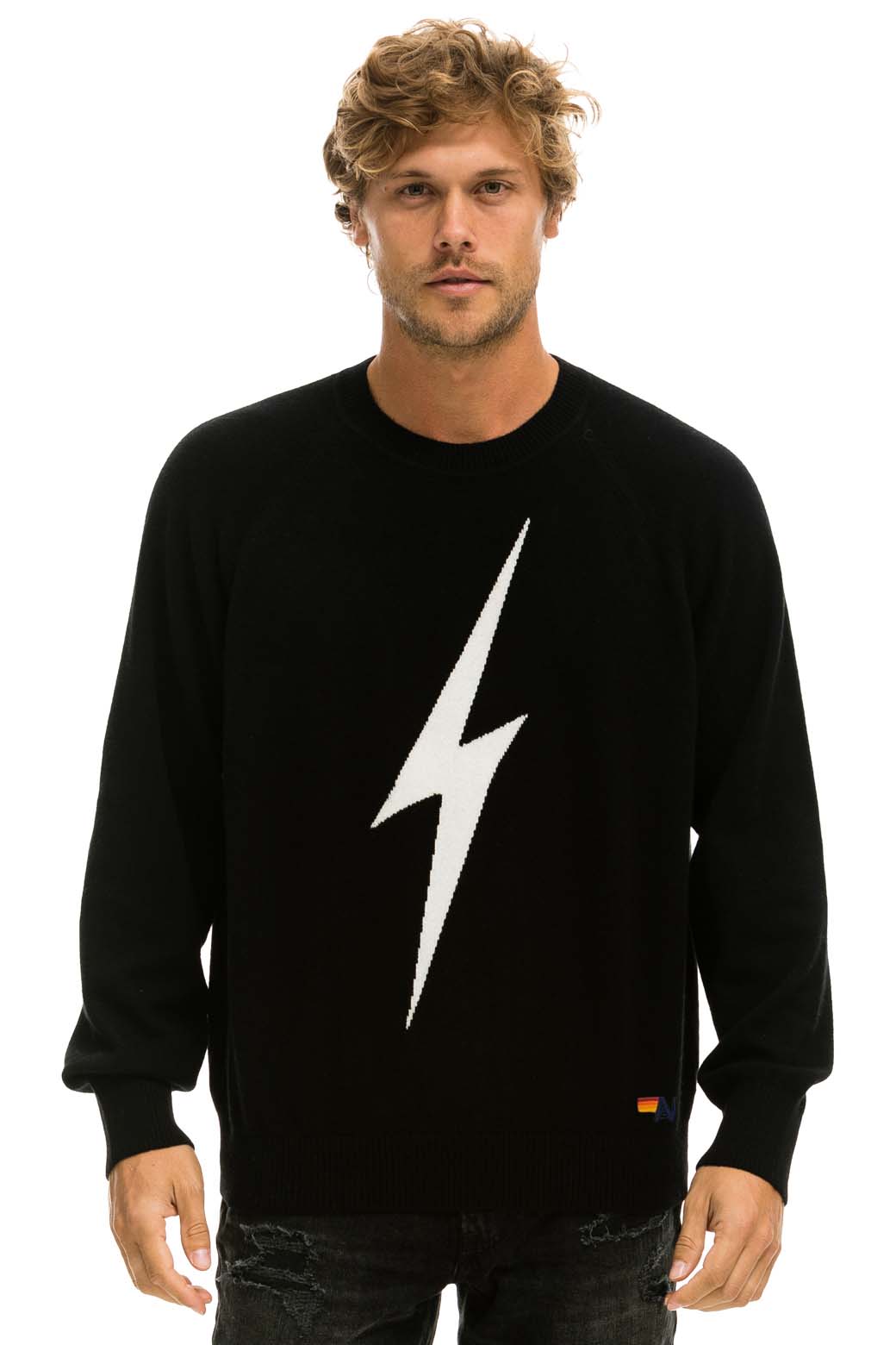 UNISEX BOLT CASHMERE LIGHT SWEATER - BLACK // WHITE BOLT - Image 2