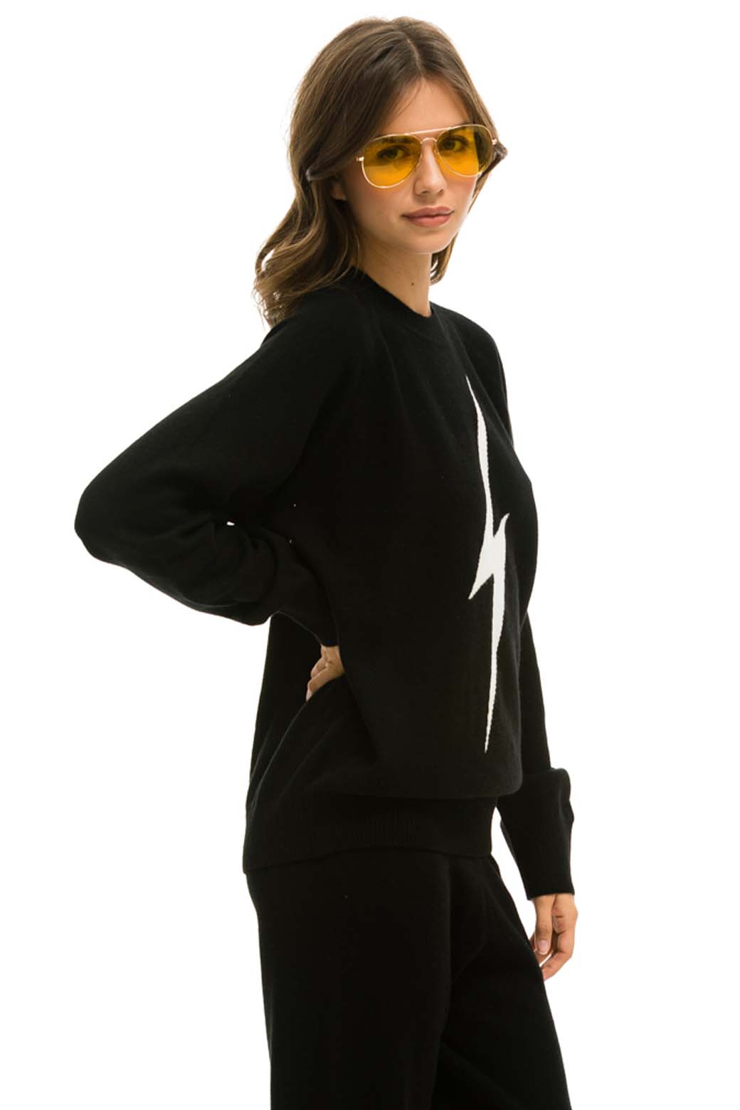 UNISEX BOLT CASHMERE LIGHT SWEATER - BLACK // WHITE BOLT - Image 5