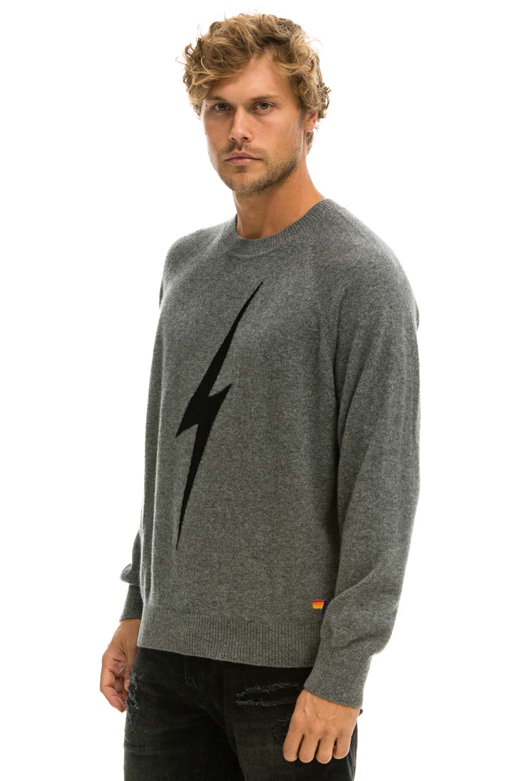 UNISEX BOLT CASHMERE LIGHT SWEATER - DEEP HEATHER // BLACK BOLT - Image 4