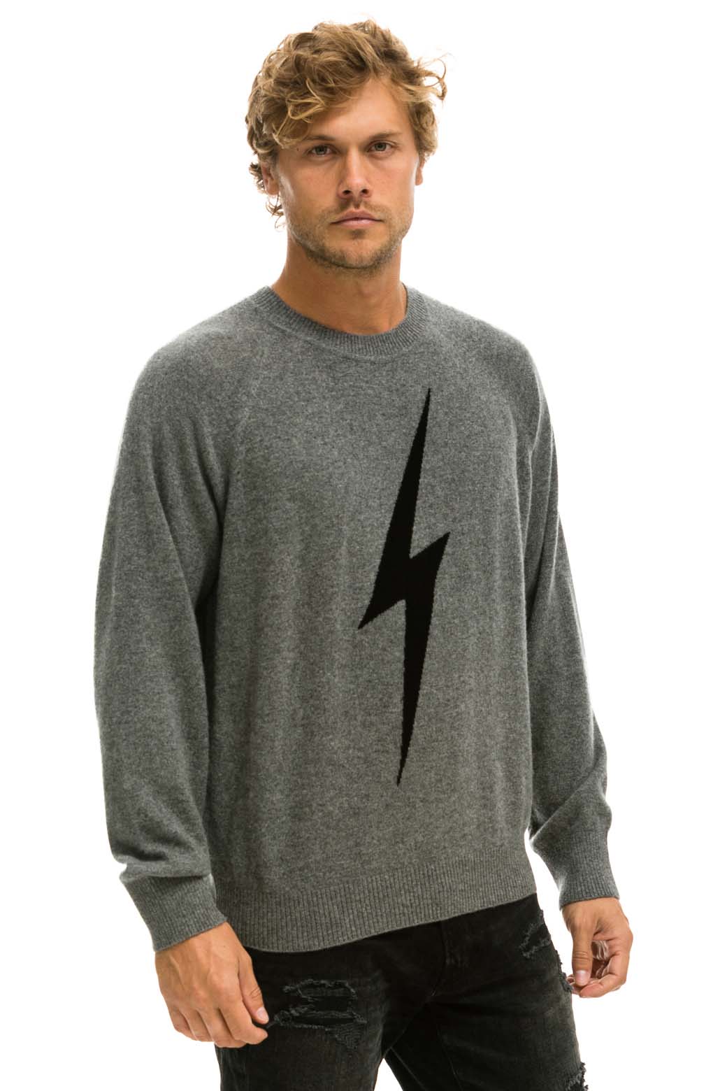 UNISEX BOLT CASHMERE LIGHT SWEATER - DEEP HEATHER // BLACK BOLT - Image 5