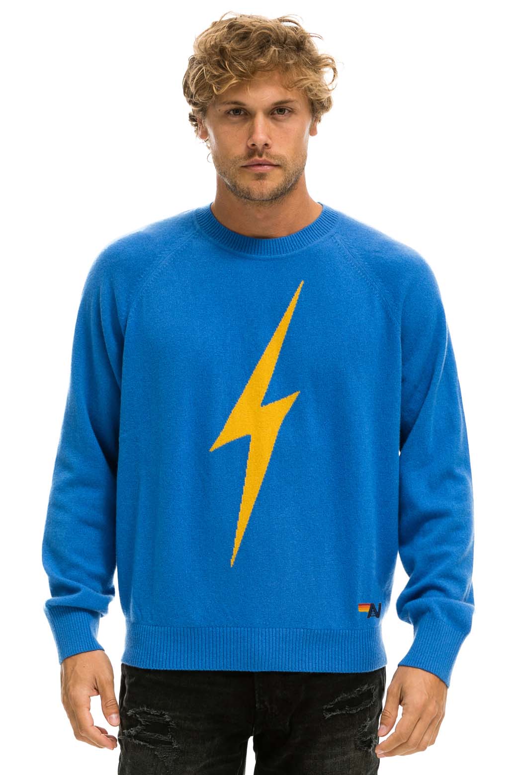 UNISEX BOLT CASHMERE LIGHT SWEATER - VINTAGE BLUE // BLUE BOLT - Image 2