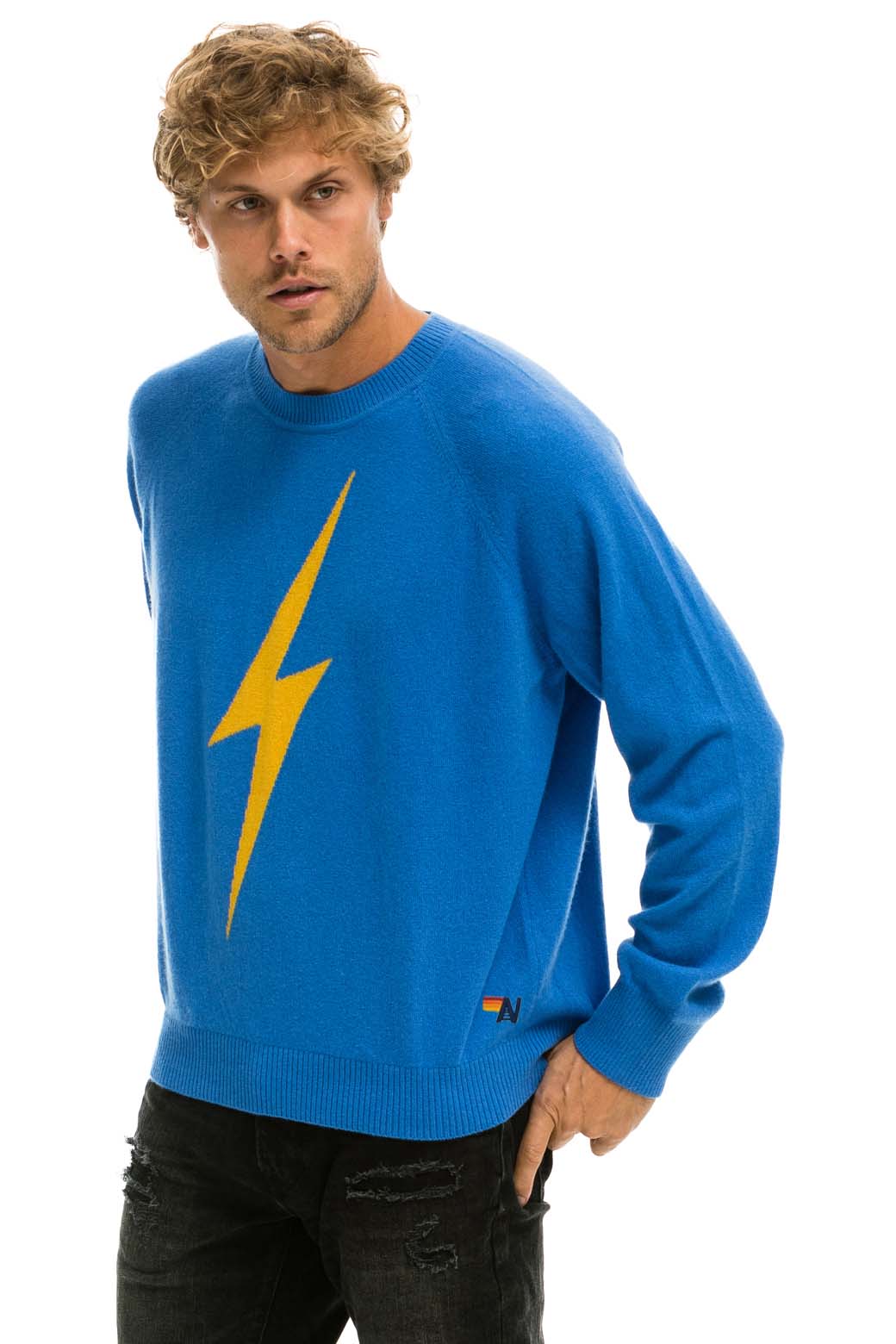UNISEX BOLT CASHMERE LIGHT SWEATER - VINTAGE BLUE // BLUE BOLT - Image 4