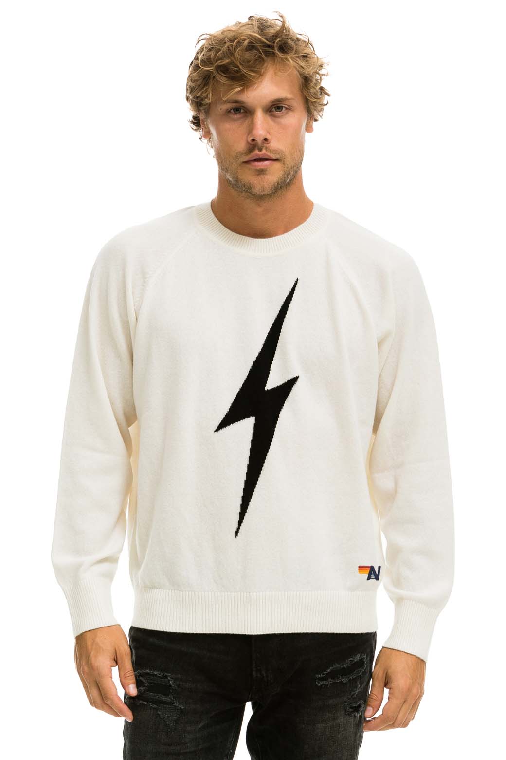 UNISEX BOLT CASHMERE LIGHT SWEATER - VINTAGE WHITE // BLACK BOLT - Image 2