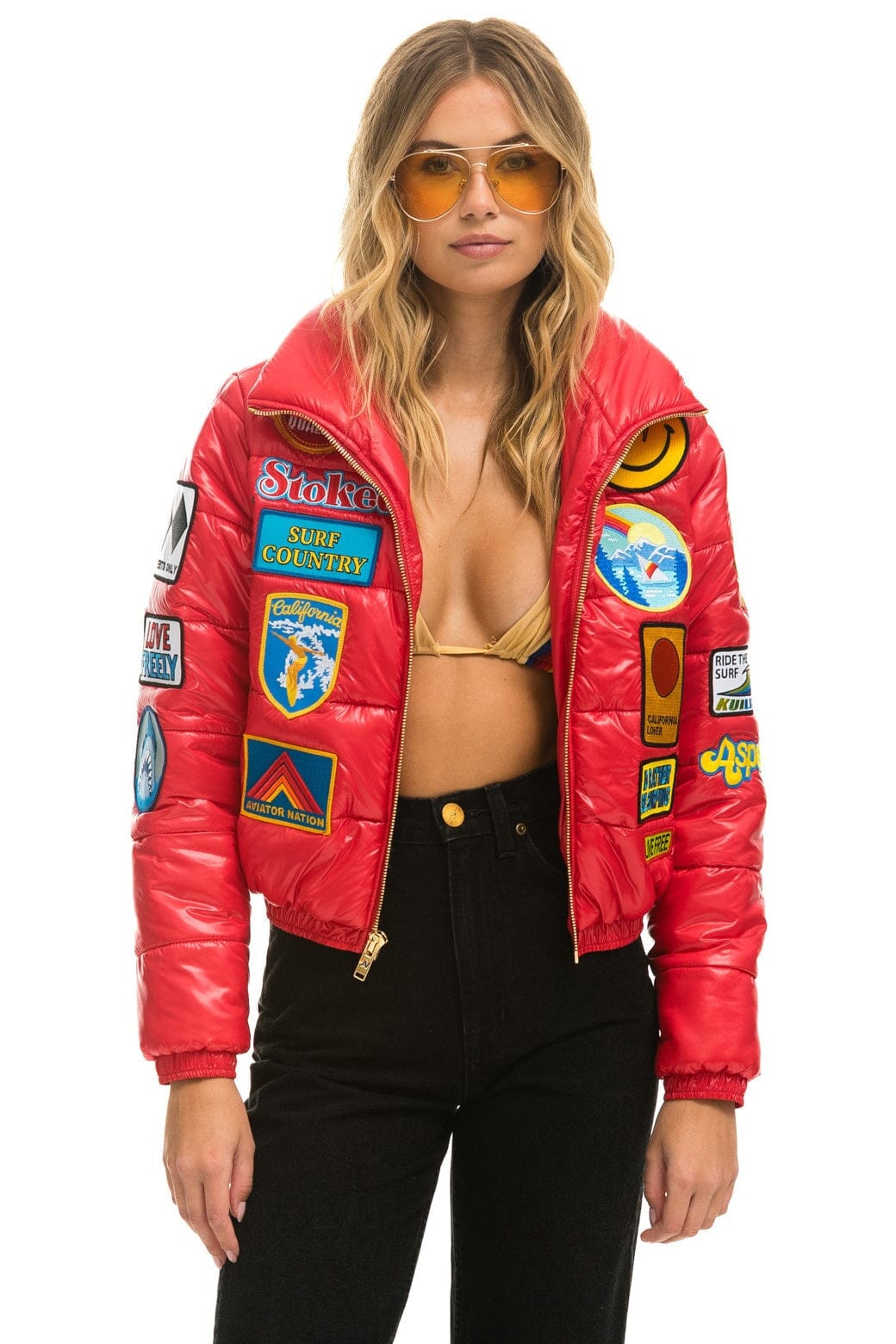 VINTAGE PATCH APRES PUFFER JACKET - CHERRY GLOSSY - Image 7