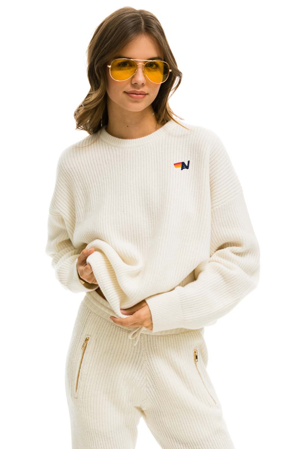 VINTAGE CABIN UNISEX CASHMERE SWEATER - VINTAGE WHITE - Image 3